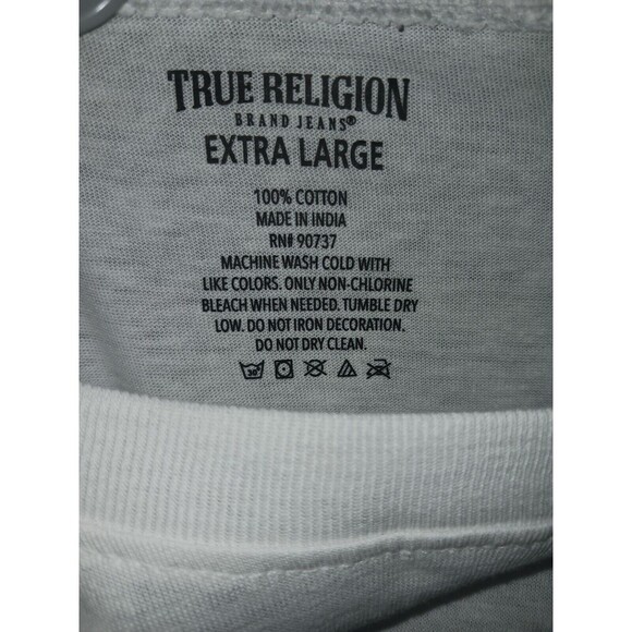 True Religion T Shirt Men's Tee Extra Large XL White with Gold Logo Crew Neck * - Picture 2 of 9